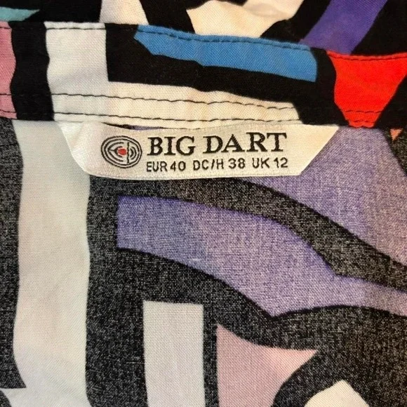 Multicolored Abstract Print Button Down Blouse Big Dart S/M Retro Bold Unique - Picture 6 of 6